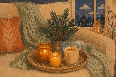 Cozy Hygge Living Room Candle Evening