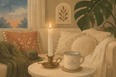 Cozy Hygge Living Room Candle Evening