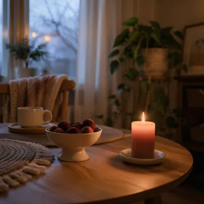 Cozy Hygge Evening Living Room Candle