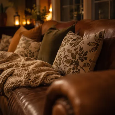 Cozy Hygge Living Room With Candlelight