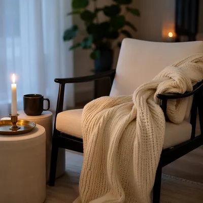 Cozy Hygge Living Room with Candlelight