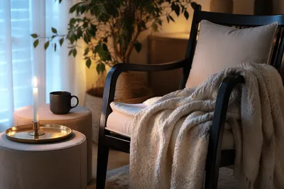 Cozy Hygge Living Room With Candlelight