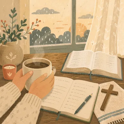 Hands Holding Coffee by Rainy Window