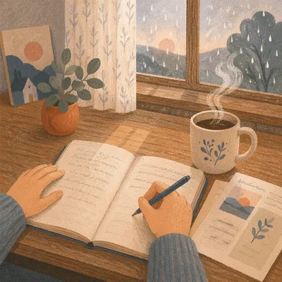 Quiet Morning Journaling by Rainy Window