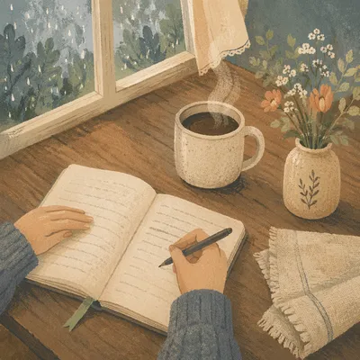 Quiet Morning Coffee Journaling at Kitchen Table