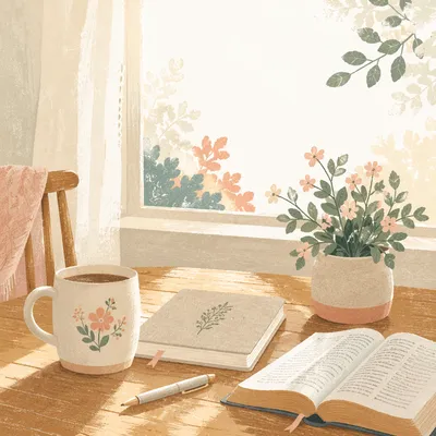Quiet Morning Desk with Coffee and Notebook