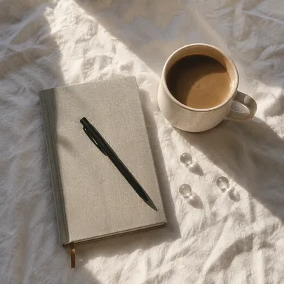 Quiet Morning Journal and Coffee Flat Lay