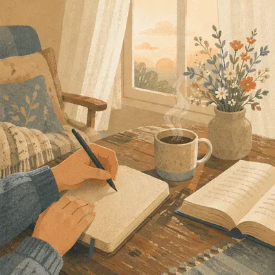 Morning Journal and Coffee by Window
