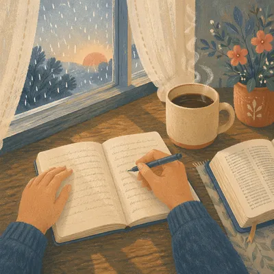 Morning Journal and Coffee by Window