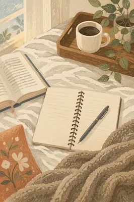 Quiet Morning Coffee Journaling on Bed Linens