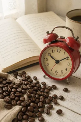 Red Alarm Clock on Journal Table