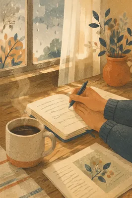 Morning Journal and Coffee by Window