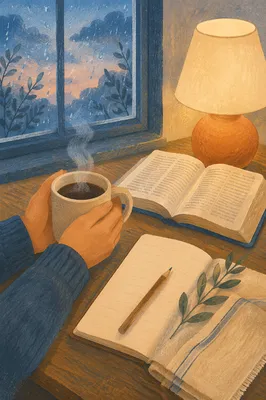 Hands Holding Coffee by Rainy Window