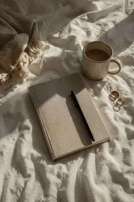 Morning Coffee and Notebook on Bedding