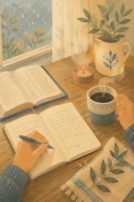 Quiet Morning Journaling by Rainy Window