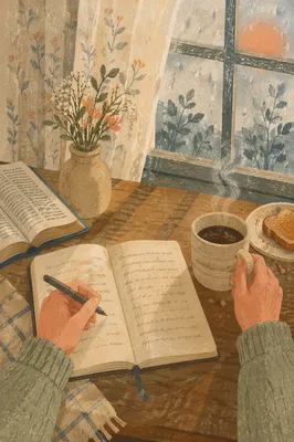 Quiet Morning Journaling by Rainy Window