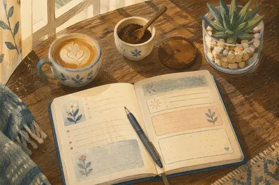 Quiet Morning Journaling with Coffee and Succulent