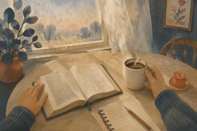 Quiet Morning Coffee and Open Book