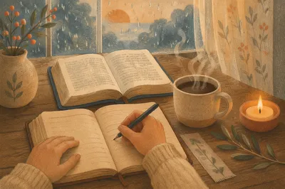 Morning Journal and Coffee by Window