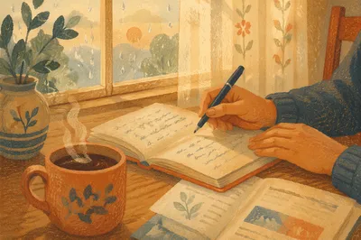 Morning Journal and Coffee by Window