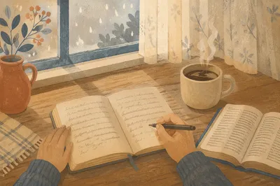 Morning Journal and Coffee by Window
