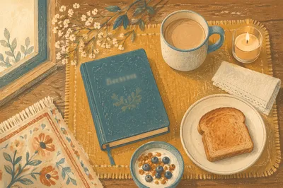 Cozy Morning Journal and Coffee Flat Lay