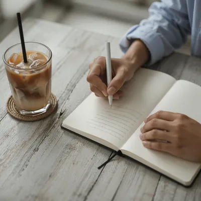 Quiet Morning Journaling with Iced Coffee