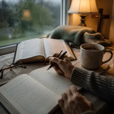 Quiet Morning Devotion with Coffee and Journal