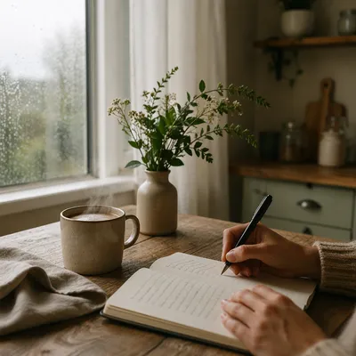 Quiet Morning Journaling with Coffee by Window
