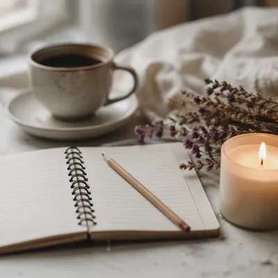 Quiet Morning Journal and Coffee Still Life