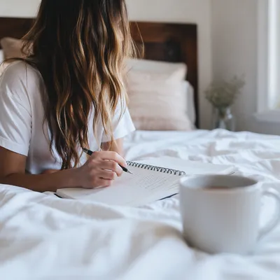 Quiet Morning Journaling with Coffee in Bed