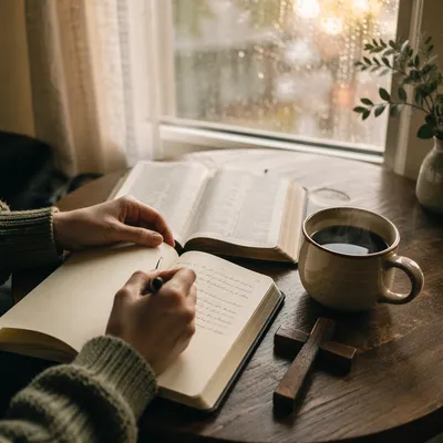 Morning Journal and Coffee by Window