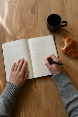 Morning Journaling With Coffee and Croissant
