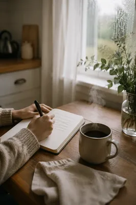Quiet Morning Journaling with Coffee by Window