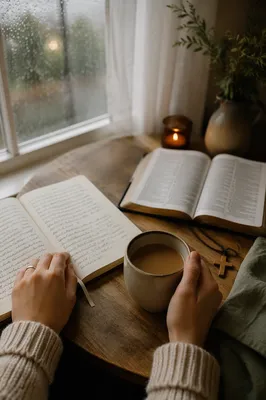 Quiet Morning Journal and Coffee Scene