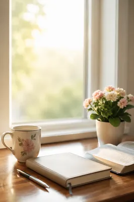 Quiet Morning Desk with Coffee and Notebook