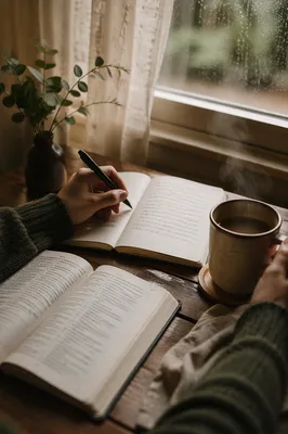 Quiet Morning Journaling by Rainy Window