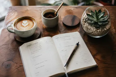 Morning Journaling With Coffee and Succulent