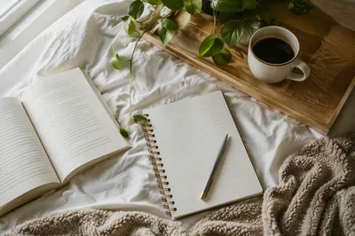 Peaceful Morning Journaling and Coffee Flat Lay