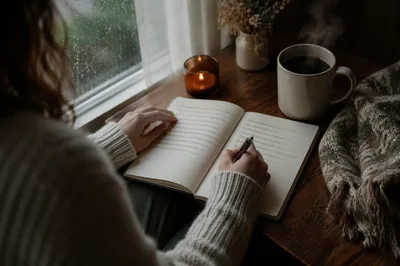 Quiet Morning Journaling with Coffee by Window