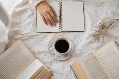 Quiet Morning Journaling with Coffee and Books