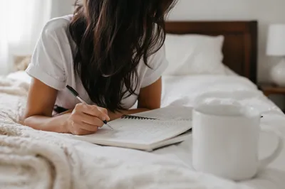Quiet Morning Journaling with Coffee in Bed