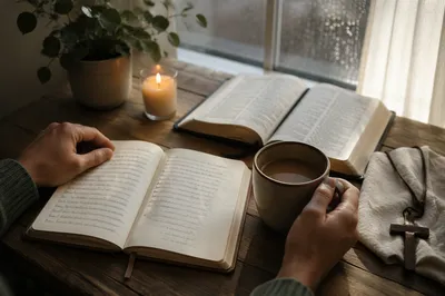 Quiet Morning Journal and Coffee Scene