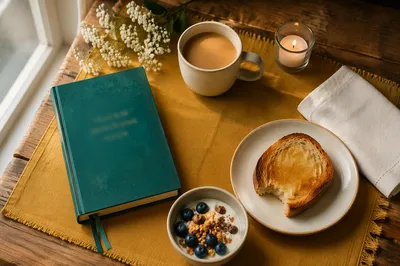Cozy Morning Journal and Coffee Flat Lay