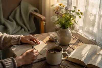 Morning Journaling with Coffee by Window