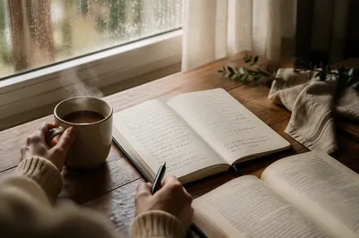 Quiet Morning Journaling by Rainy Window