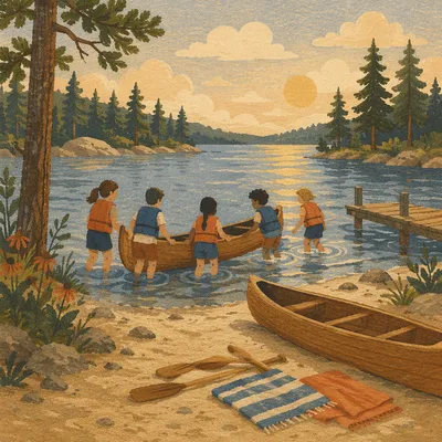 Kids Summer Camp Canoeing at Lakeshore