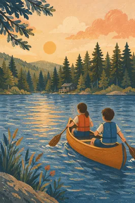 Kids Summer Camp Canoe on Lake