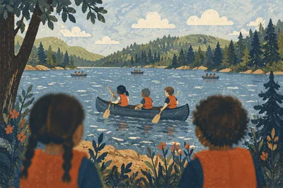 Kids Summer Camp Canoeing by Lake