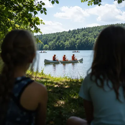 Kids Summer Camp Canoeing by the Lake